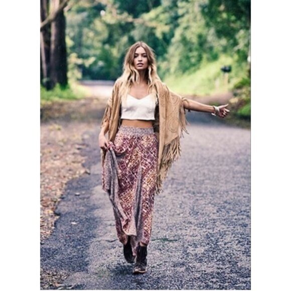 NWT Free People High Low Raw Hem Pleated Contrasting Flowy  Boho  Maxi Skirt - Picture 1 of 5